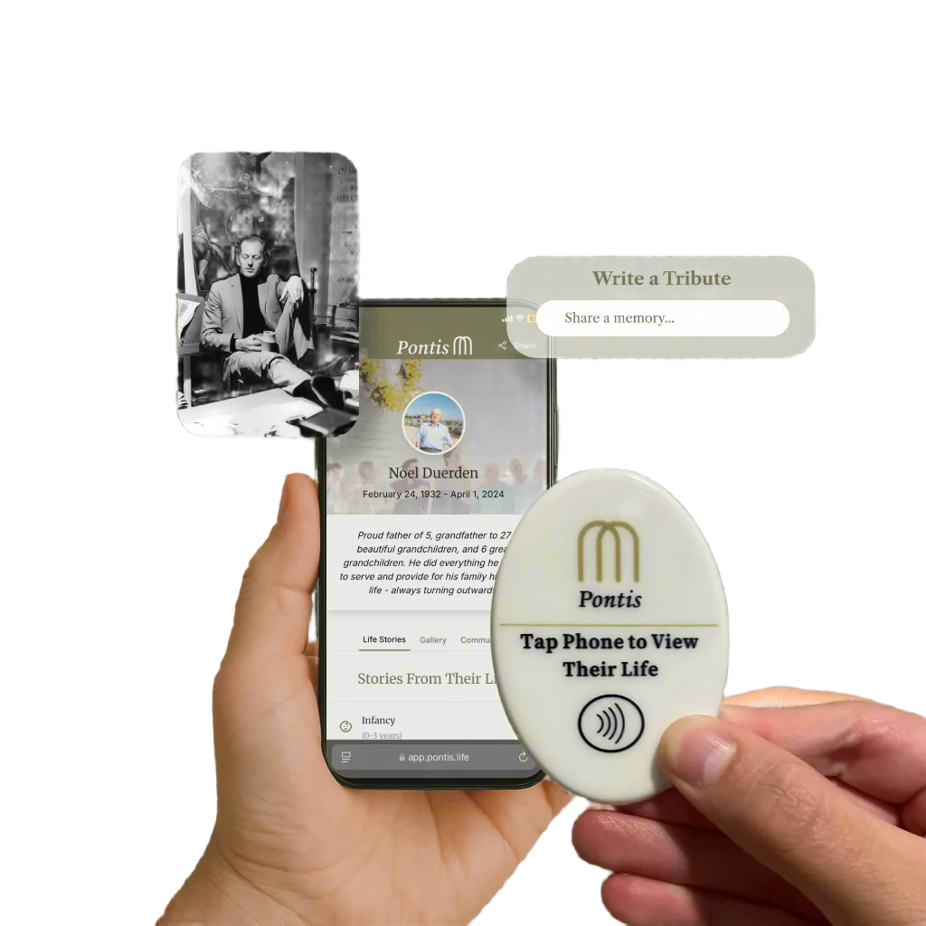tap medallion with phone to access the memorial