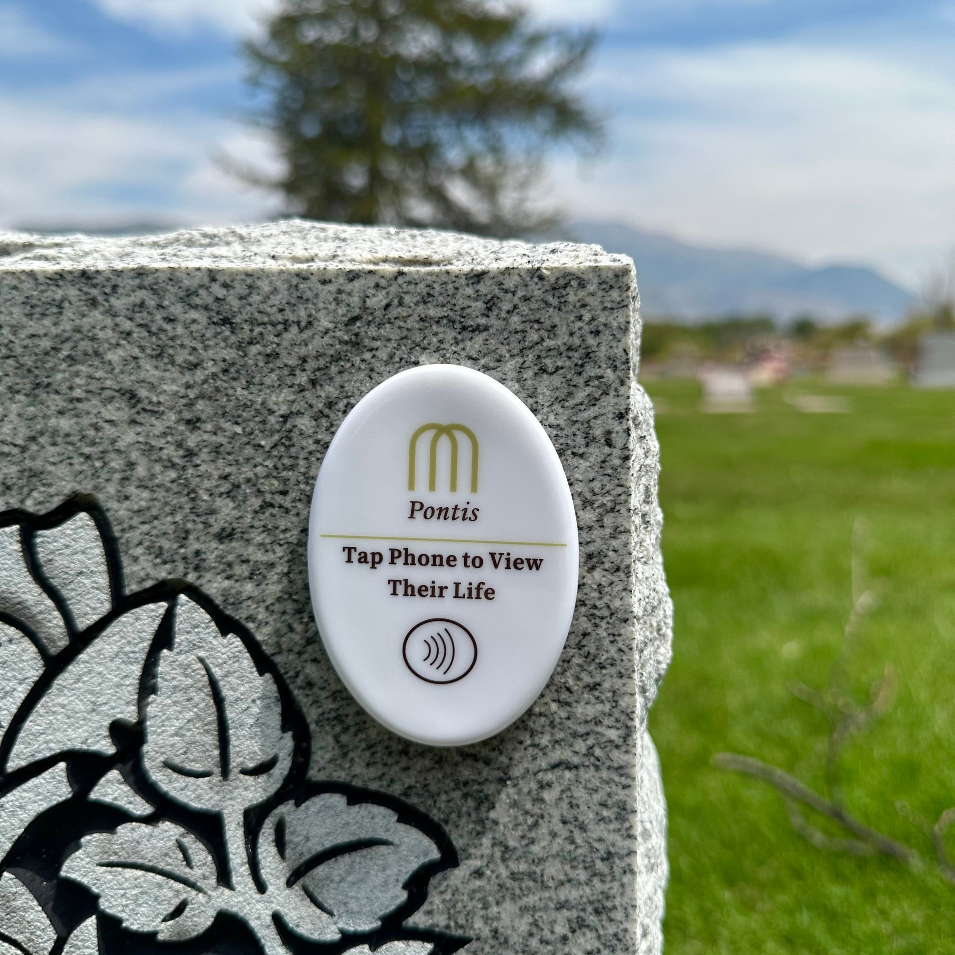 Pontis Memory Stone connected to a digital memorial in a cemetery